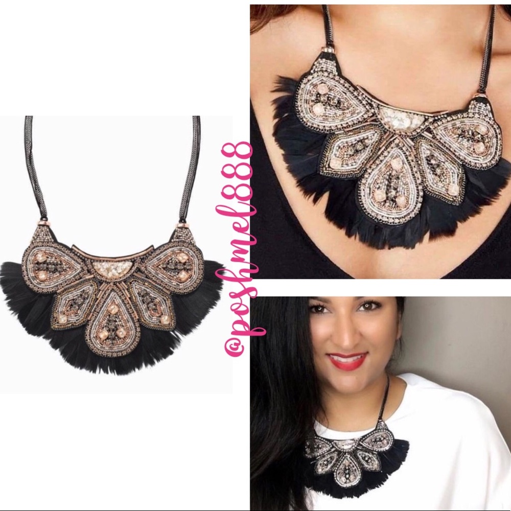 Stella & Dot | Retired Handbeaded Constantine Feather Statement Necklace - Picture 9 of 10